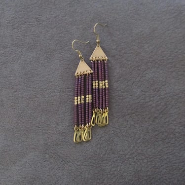 Long seed bead chandelier earrings, purple 2 