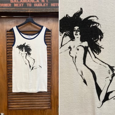 Vintage 1970’s Naked Lady Cotton Tank Top Cartoon Ringer Original T-Shirt, 70’s Tee Shirt, Vintage Clothing 