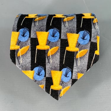 ERMENEGILDO ZEGNA Multi Color Abstract Chairs Silk Tie