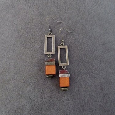 Modern jasper and orange wooden earrings 