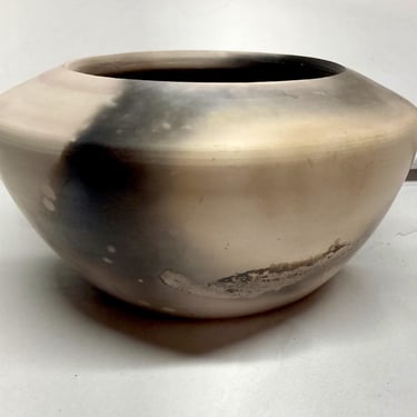 Saggar Pottery Art, handmade Smoked Vase~ Boho Vase in Old World Pottery Fire Pit Technique~ White Smoke signal design, Black White Decor 