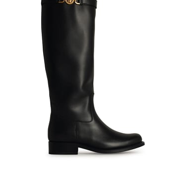 Versace Black Leather Boots Woman