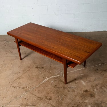 Mid Century Danish Modern Coffee Table Surfboard Shelf Denmark Teak Wide Vintage