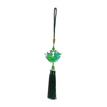 Crystal Glass Fengshui Fortune Green Double Birds Pendant Decor Tassel ws2187E 
