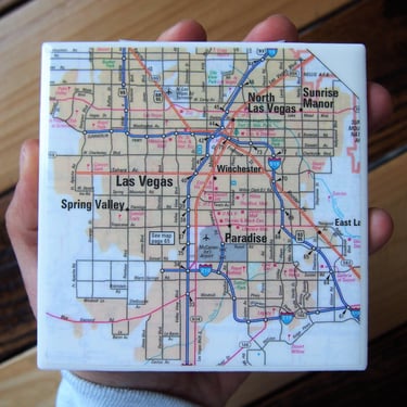 2000 Las Vegas Nevada Map Coaster. Nevada Gift. Vegas Coaster. City Gift. UNLV Map. Vintage Vegas. Barware Gift. Poker Décor. Travel US. 