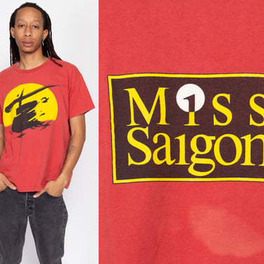 Large 80s Miss Saigon Broadway Musical T Shirt | Vintage Theater Play Faded Red Graphic Tee 