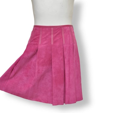 Pink Suede Pleated Skirt Y2K Women’s Knee Length Kilt Size 10 