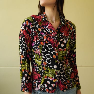 Versace Style Blouse / Rayon Versus Style Blouse / Button Up Collar blouse / Miami Nights Novelty Priced Shirt 