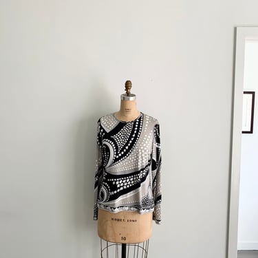 Averado Bessi black/white/grey graphic silk top-size L (12) 