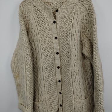 XL 90s  Aran Isles Style Knit Cardigan Wool 1990s 1980s XLarge Layering Fall Autumn Funky Oversized Abstract 