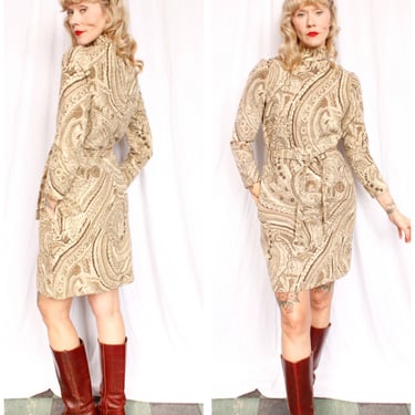 1960s Doris Scott Paisley Wool Dress - Medium 