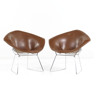 Harry Bertoia for Knoll Mid Century Leather Diamond Chairs - mcm 