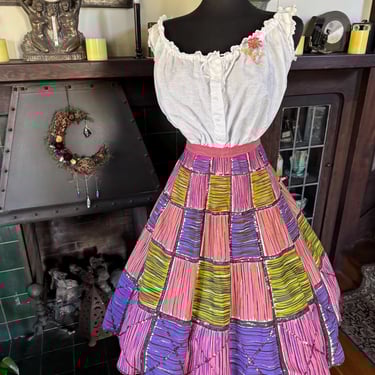 Vintage 1950s Sequined Pastels Cotton Circle Skirt - S/M W: 27.5” 