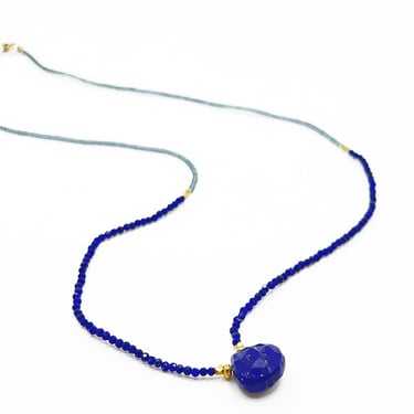 Lapis Stone with Grey Seed Beads &amp; Gold