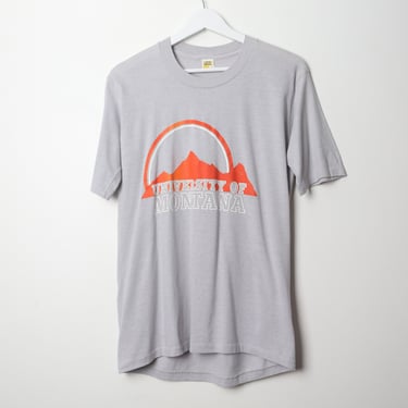 vintage UNIVERSITY of MONTANA grey and red 1970s MISSOULA montana vintage single stich t-shirt -- size medium 