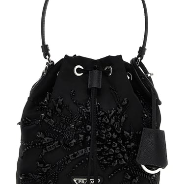 Prada Women Re-Nylon Embroidery Bucket Bag