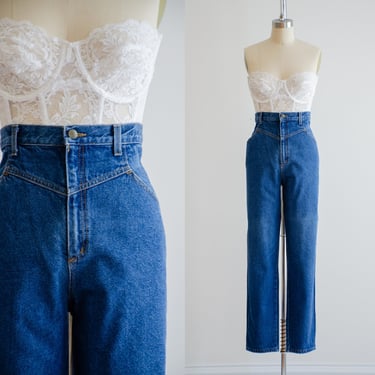 high waisted jeans 80s vintage Carlyle basque waist jeans denim trousers 