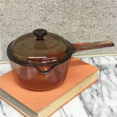 Vintage Pyrex Pot Retro 1970s Vision + Corning + Size 1 Liter + Amber Glass + Pour Spout + Pyrex Lid + Saucepan + Cookware + Kitchen Decor 