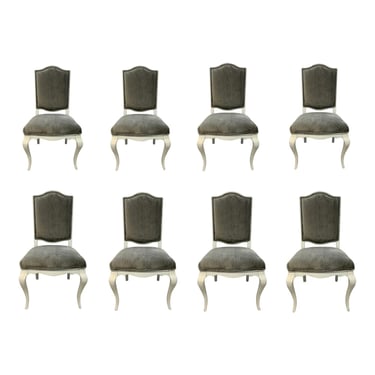 Henredon French Modern Taupe Velvet Dining Chairs Set of 8