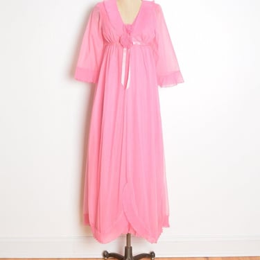 vintage 60s Evette nightgown set pink ruffle nightie peignoir robe bed jacket S clothing 