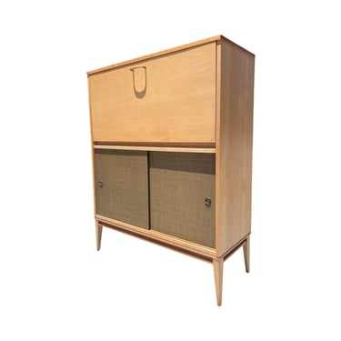 vintage mid century modern Paul mccobb planner group drop front desk credenza restored brass grass cloth 