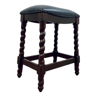 Transitional Dark Brown Faux Leather Barley Twist Counter Stool