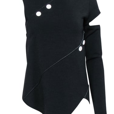 Proenza Schouler - Black Wool Blend Asymmetrical Single Sleeve Top Sz 2