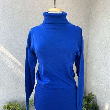 Vintage teal blue turtleneck pullover knit top Sz M by Kaelin 