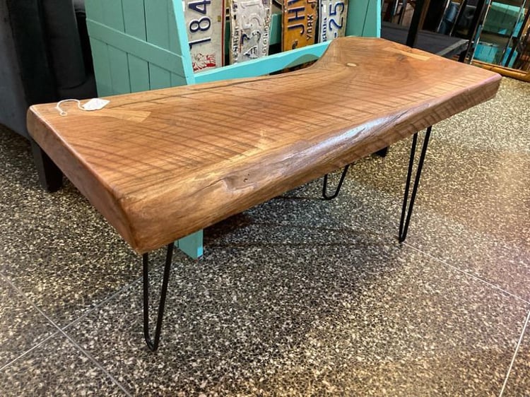 Rustic slab table on hairpin legs 37” x 17” x 18” Call 202-232-8171 to purchase 