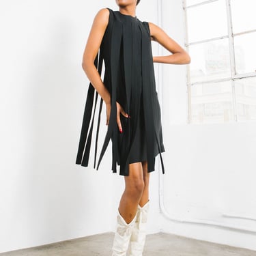 1960s Black Carwash Fringe Sheath Dress