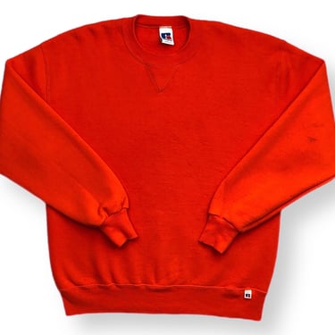 Vintage 90s Russell Athletic Blank Orange Made in USA Crewneck Sweatshirt Pullover Size Large 
