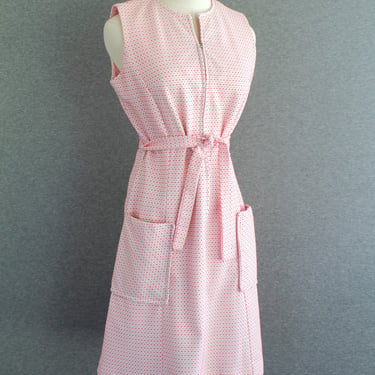 1970s - Zip Front - Mid Century Mod - Day Dress - Estimated size M/L - by Sandy Lane 