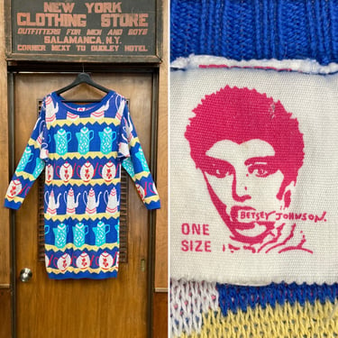 Vintage 1980s Punk Label Betsey Johnson Teapot New Wave Knit Sweater Dress, 1980s Dress, Sweater Dress, Knit Dress, Teapot, Betsey Johnson 