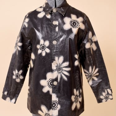 Metallic Grey Waxed Floral Jacket By Coldwater Creek, XS/S