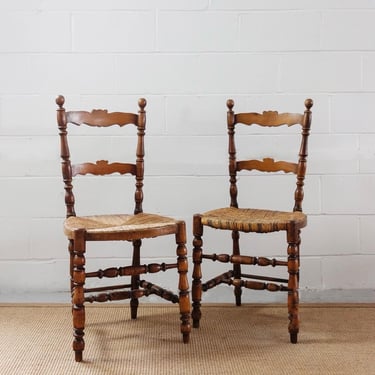 pair of 19th century French provincial walnut and rush chairs