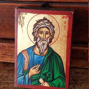 Vintage Religious Plaque~Russian Icon Painting~Hand Painted Saint~Traveling Icon~Religious Art on Wood~Home Altar~JewelsandMetals 