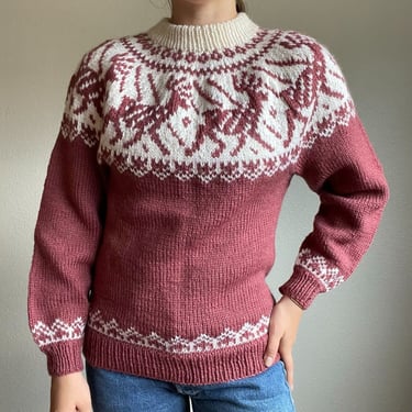 Vintage Women’s 80s Dale Of Norway Wool Fair Isle Nordic Reindeer Sweater Sz XS 