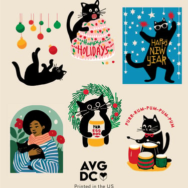 Holiday Cats Postcards - Set of Six (Egg Nog cat and 5 more friends!)