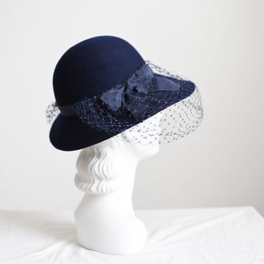 80s Navy Hat with Veil 