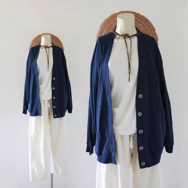 navy cardigan jacket - s - vintage 90s y2k blue womens button shacket sweatshirt jersey casual comfortable size small long sleeve pockets 