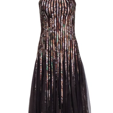 Cache - Brown w/ Paisley Print Contrast Sleeveless Dress Sz 4