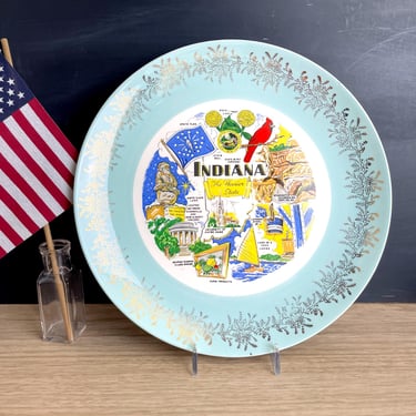 Indiana state souvenir plate - vintage 1960s road trip plate 