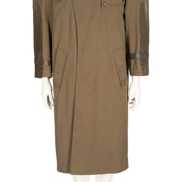 Claude Montana 1980s Vintage Men's Olive Cotton Gabardine & Leather Coat 