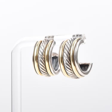 Vintage David Yurman Cable Collectables Huggie Hoop Earrings, Two-Tone Sterling Silver with 14K Yellow Gold Hoops 