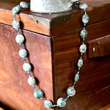 Natural Polished Stone Necklace Jasper Sterling Clasp Topaz Beads Semi Precious 