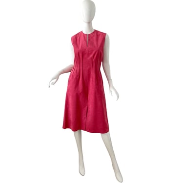 70s Pink Ultra Suede Dress / Vintage Mod Sheath Dress / 1970s Tailored Union label dress Medium 