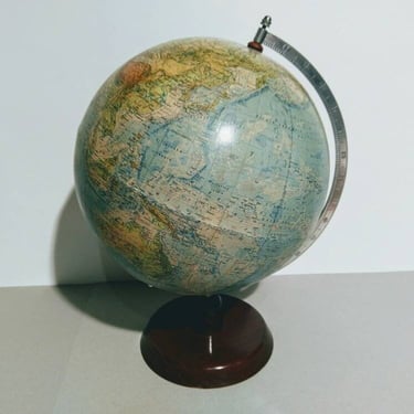 Large Vintage World Globe/Wooden Stand/70s Germany/Yugoslavia 