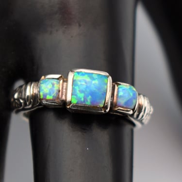 Vintage Ted Ott opal sterling size 8.25 ring, multi-stone 925 silver Native American floral statement 