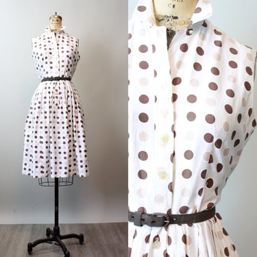 1950s POLKA DOT cotton shirt dress small | new spring 
