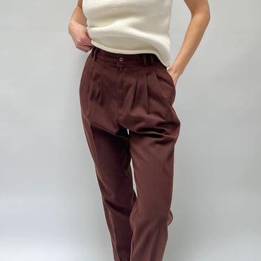 Vintage Espresso Woven &amp; Pleated Trousers
